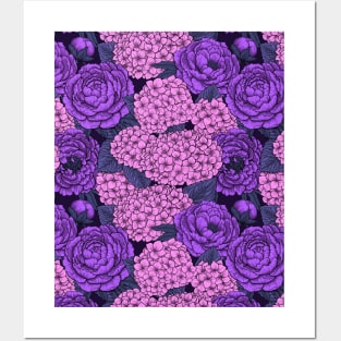 Peony and hydrangea in pink and violet Posters and Art